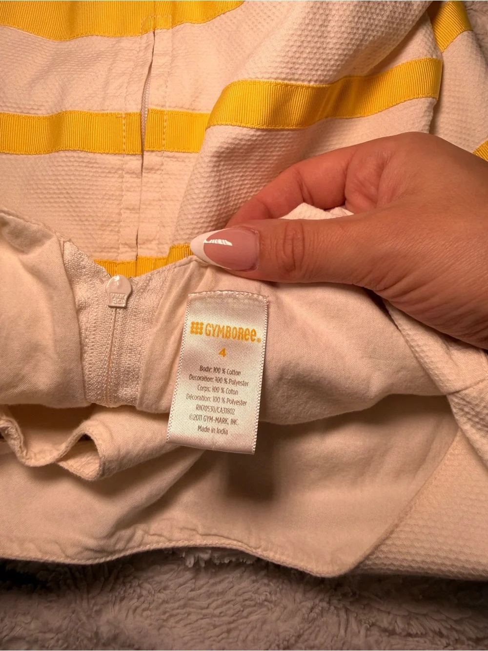 Gymboree Girls White Yellow Striped Bow Dress Size 4